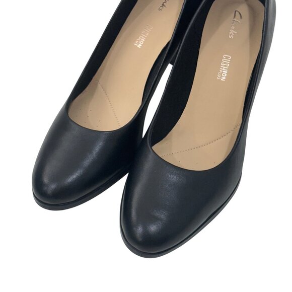 Clarks Womens Kaylin Cara Black Leather Comfortable Block Heel Pumps SZ 9M - Picture 3 of 12
